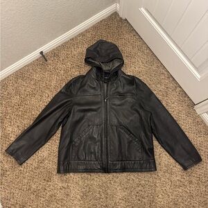 Men's Black Hooded Leather Jacket